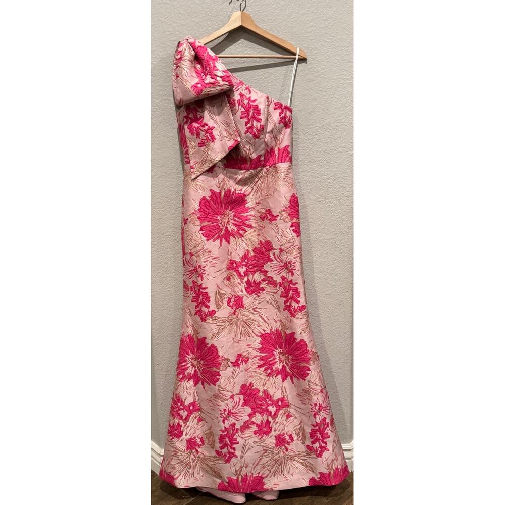 NEW Alfred Sung One-Shoulder Metallic Floral Jacquard Trumpet Gown Size 8 - Picture 11 of 12